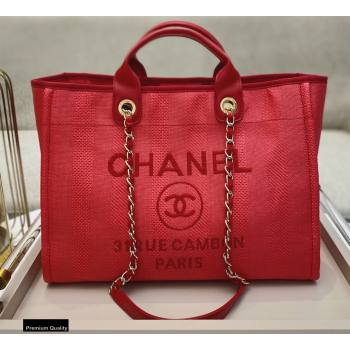 Chanel Deauville Large Shopping Tote Bag A66941 Canvas Striped Red 2021 (smjd-21012708)