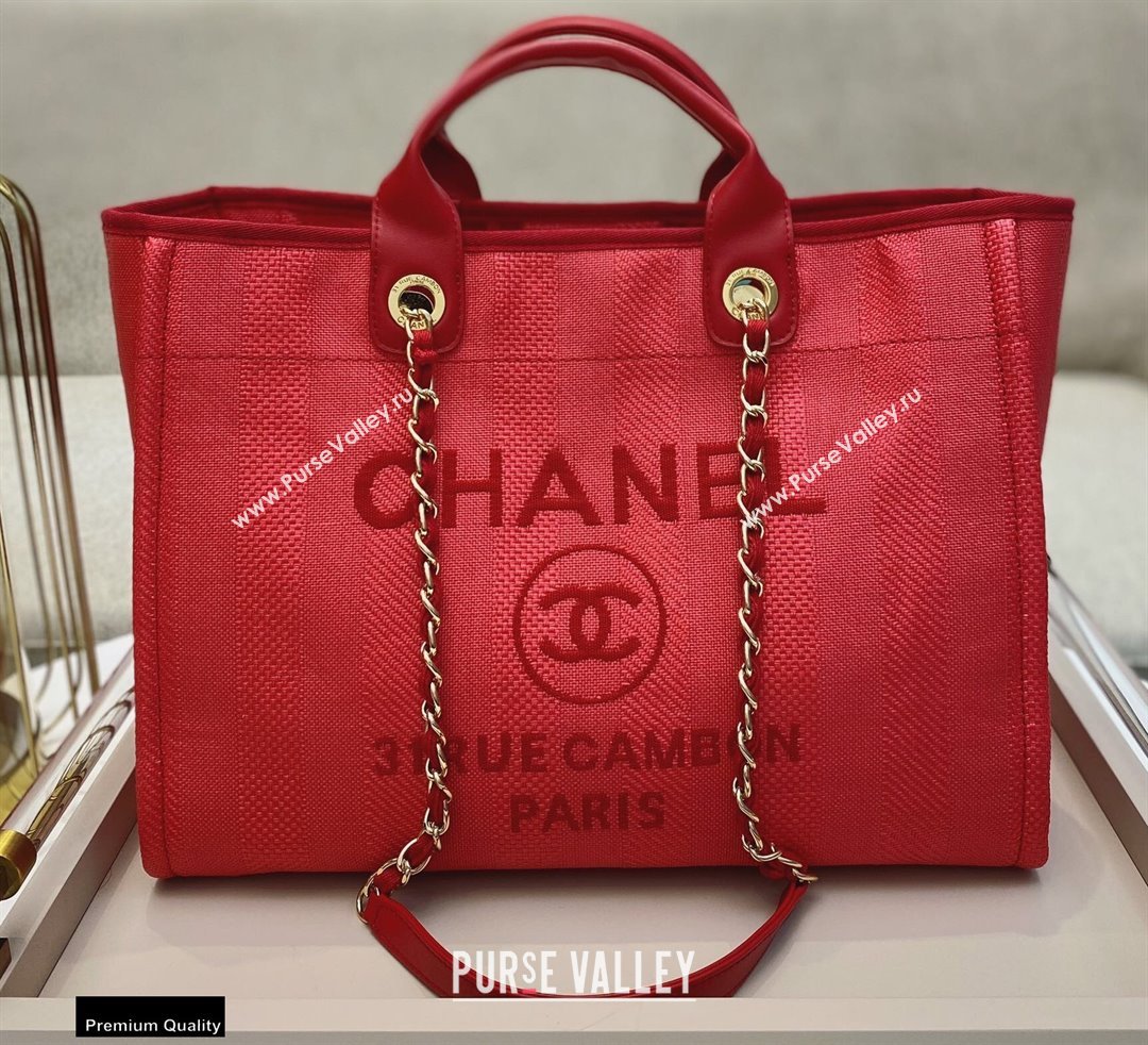 Chanel Deauville Large Shopping Tote Bag A66941 Canvas Striped Red 2021 (smjd-21012708)