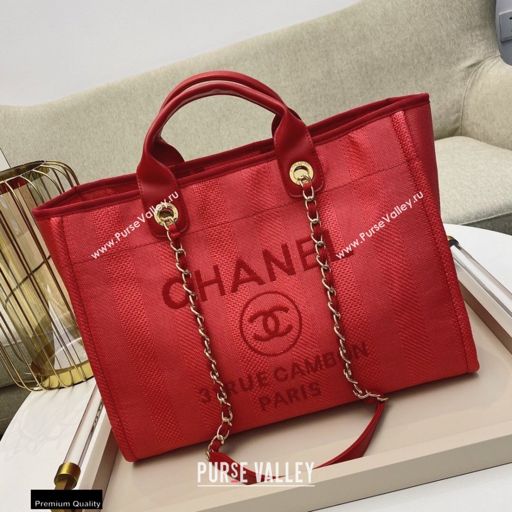 Chanel Deauville Large Shopping Tote Bag A66941 Canvas Striped Red 2021 (smjd-21012708)