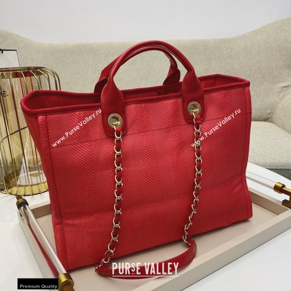 Chanel Deauville Large Shopping Tote Bag A66941 Canvas Striped Red 2021 (smjd-21012708)