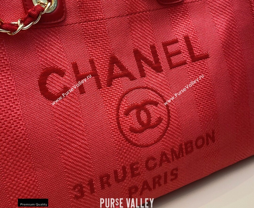 Chanel Deauville Large Shopping Tote Bag A66941 Canvas Striped Red 2021 (smjd-21012708)