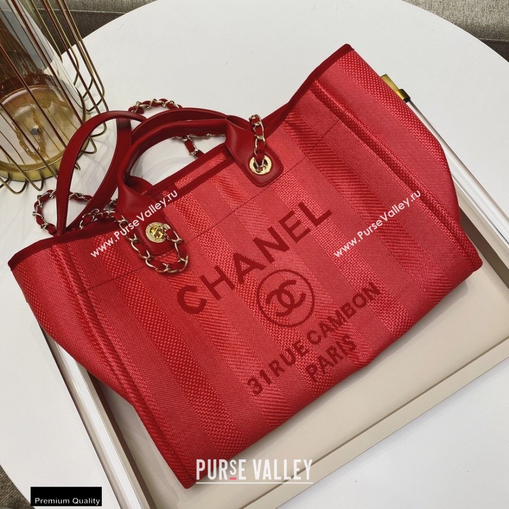 Chanel Deauville Large Shopping Tote Bag A66941 Canvas Striped Red 2021 (smjd-21012708)
