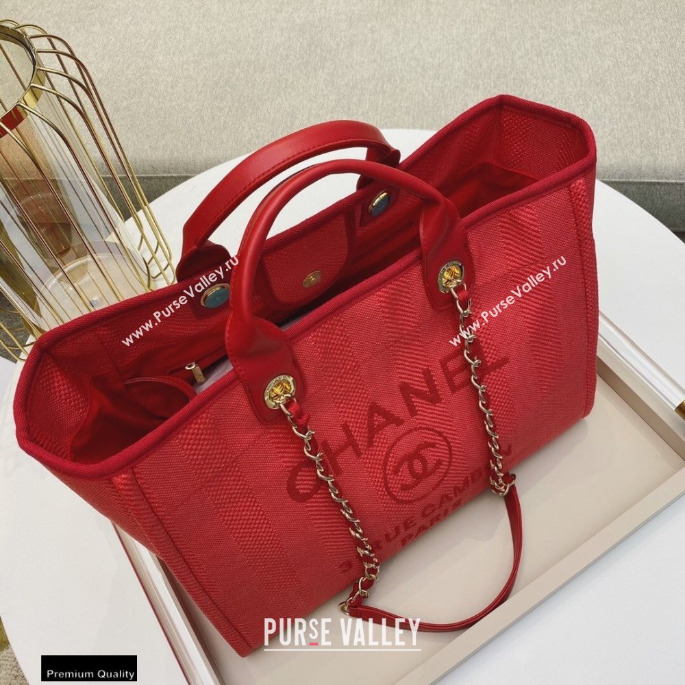 Chanel Deauville Large Shopping Tote Bag A66941 Canvas Striped Red 2021 (smjd-21012708)