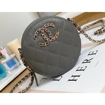 Chanel Chain CC Logo Grained Calfskin Round Clutch with Chain Bag AP1805 Gray 2021 (yingfeng-21012725)