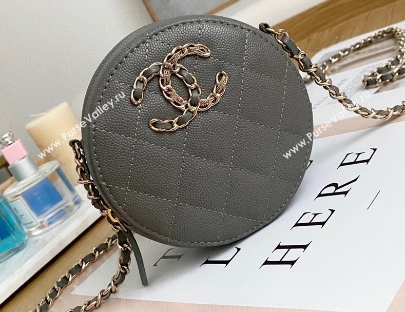 Chanel Chain CC Logo Grained Calfskin Round Clutch with Chain Bag AP1805 Gray 2021 (yingfeng-21012725)