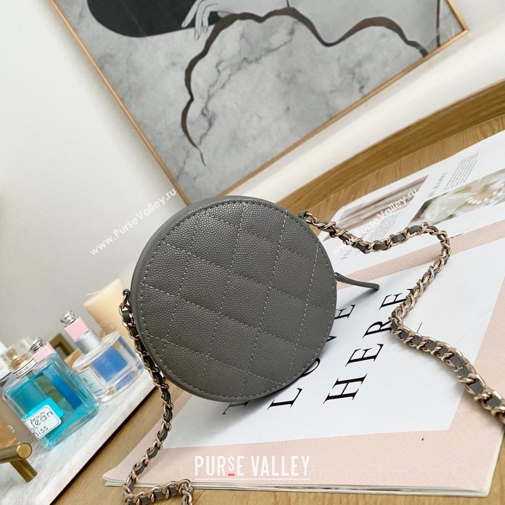 Chanel Chain CC Logo Grained Calfskin Round Clutch with Chain Bag AP1805 Gray 2021 (yingfeng-21012725)