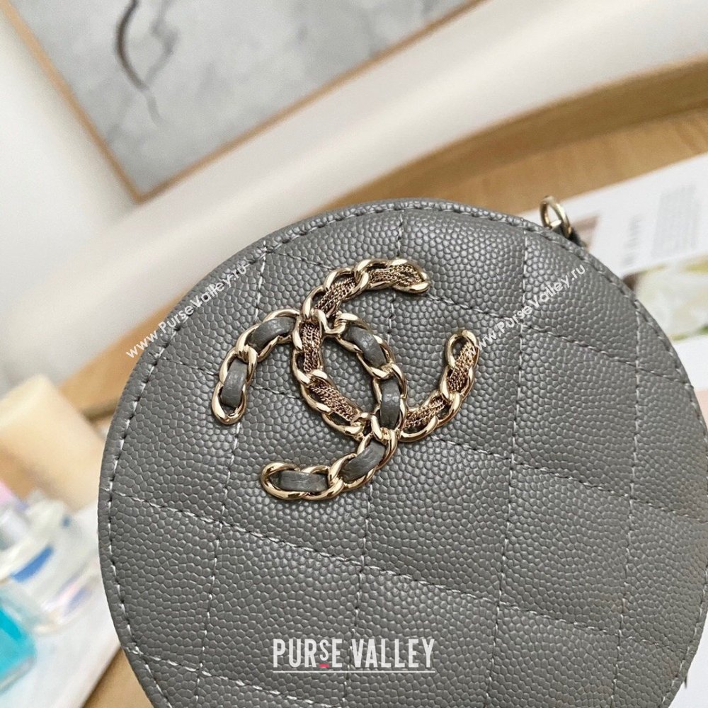 Chanel Chain CC Logo Grained Calfskin Round Clutch with Chain Bag AP1805 Gray 2021 (yingfeng-21012725)