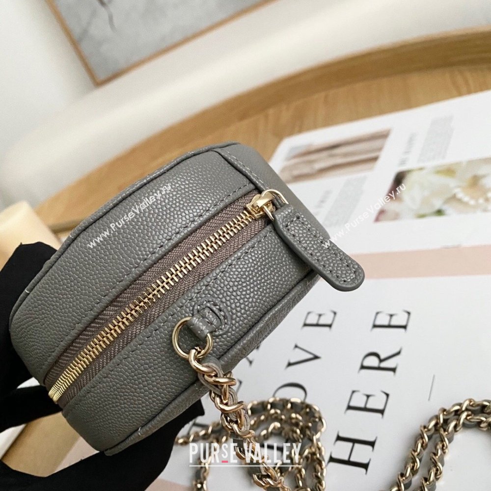 Chanel Chain CC Logo Grained Calfskin Round Clutch with Chain Bag AP1805 Gray 2021 (yingfeng-21012725)