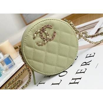 Chanel Chain CC Logo Grained Calfskin Round Clutch with Chain Bag AP1805 Light Green 2021 (yingfeng-21012727)