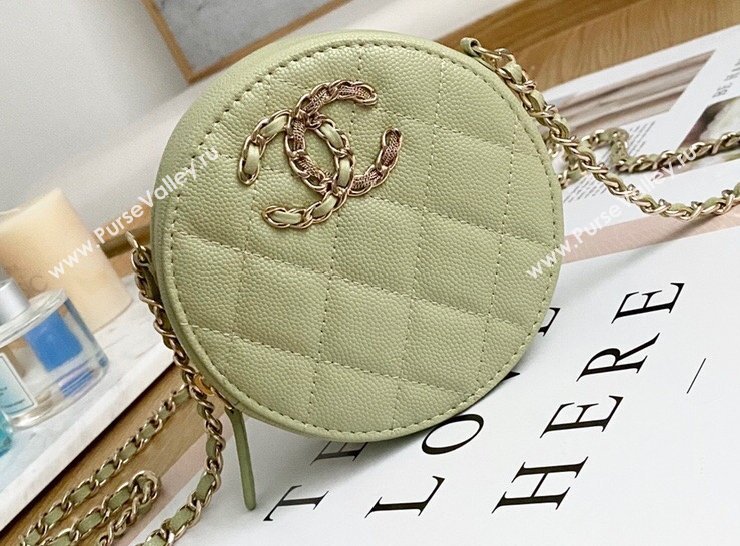 Chanel Chain CC Logo Grained Calfskin Round Clutch with Chain Bag AP1805 Light Green 2021 (yingfeng-21012727)