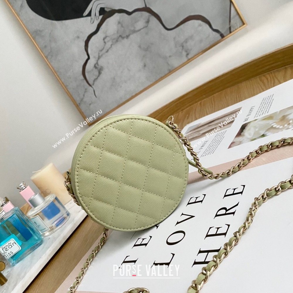 Chanel Chain CC Logo Grained Calfskin Round Clutch with Chain Bag AP1805 Light Green 2021 (yingfeng-21012727)