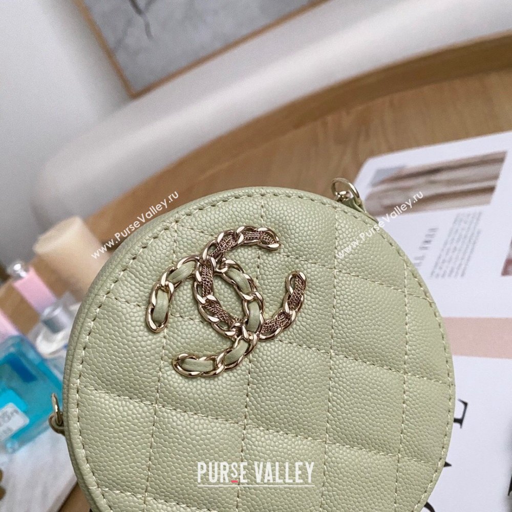 Chanel Chain CC Logo Grained Calfskin Round Clutch with Chain Bag AP1805 Light Green 2021 (yingfeng-21012727)