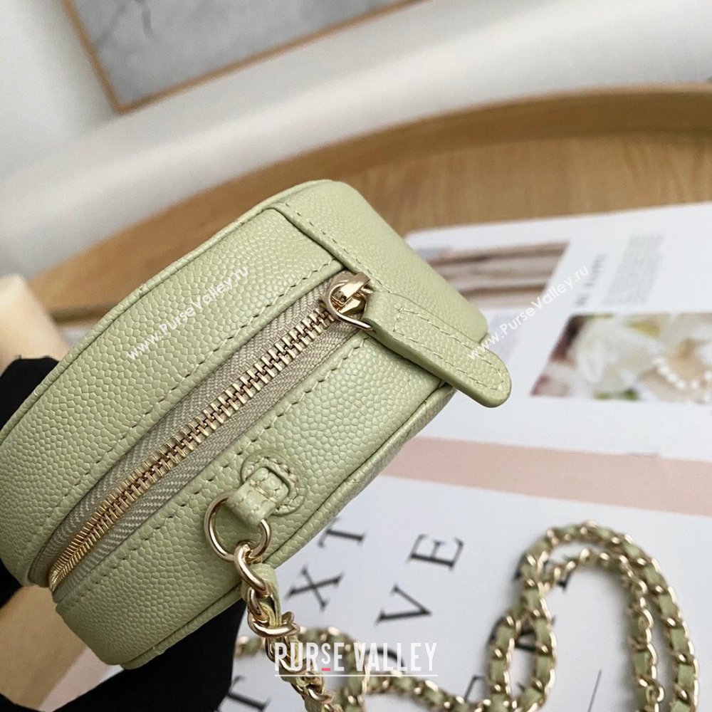 Chanel Chain CC Logo Grained Calfskin Round Clutch with Chain Bag AP1805 Light Green 2021 (yingfeng-21012727)