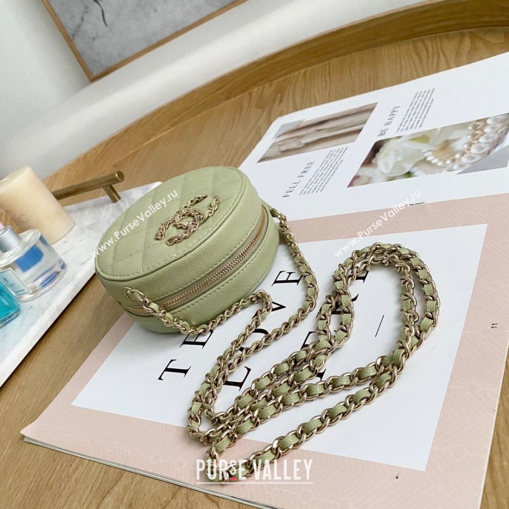 Chanel Chain CC Logo Grained Calfskin Round Clutch with Chain Bag AP1805 Light Green 2021 (yingfeng-21012727)