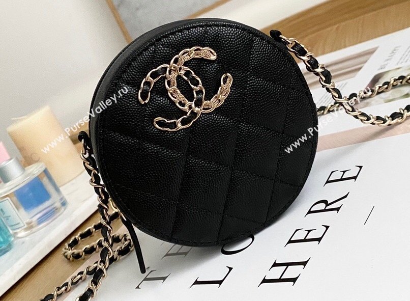 Chanel Chain CC Logo Grained Calfskin Round Clutch with Chain Bag AP1805 Black 2021 (yingfeng-21012724)