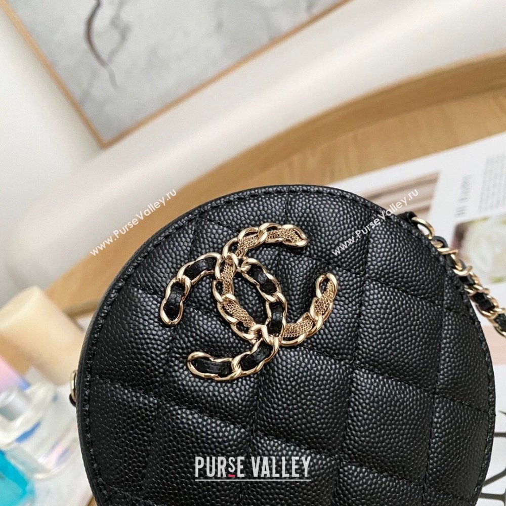 Chanel Chain CC Logo Grained Calfskin Round Clutch with Chain Bag AP1805 Black 2021 (yingfeng-21012724)