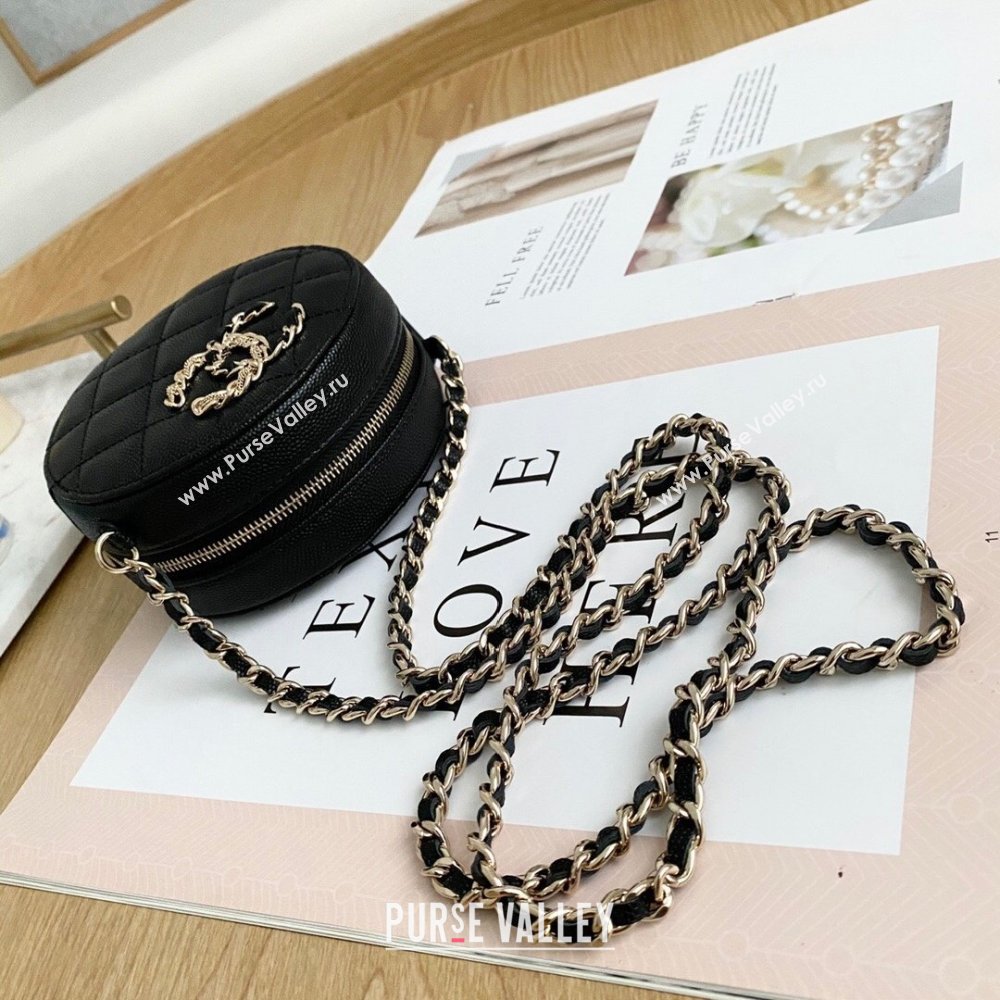 Chanel Chain CC Logo Grained Calfskin Round Clutch with Chain Bag AP1805 Black 2021 (yingfeng-21012724)