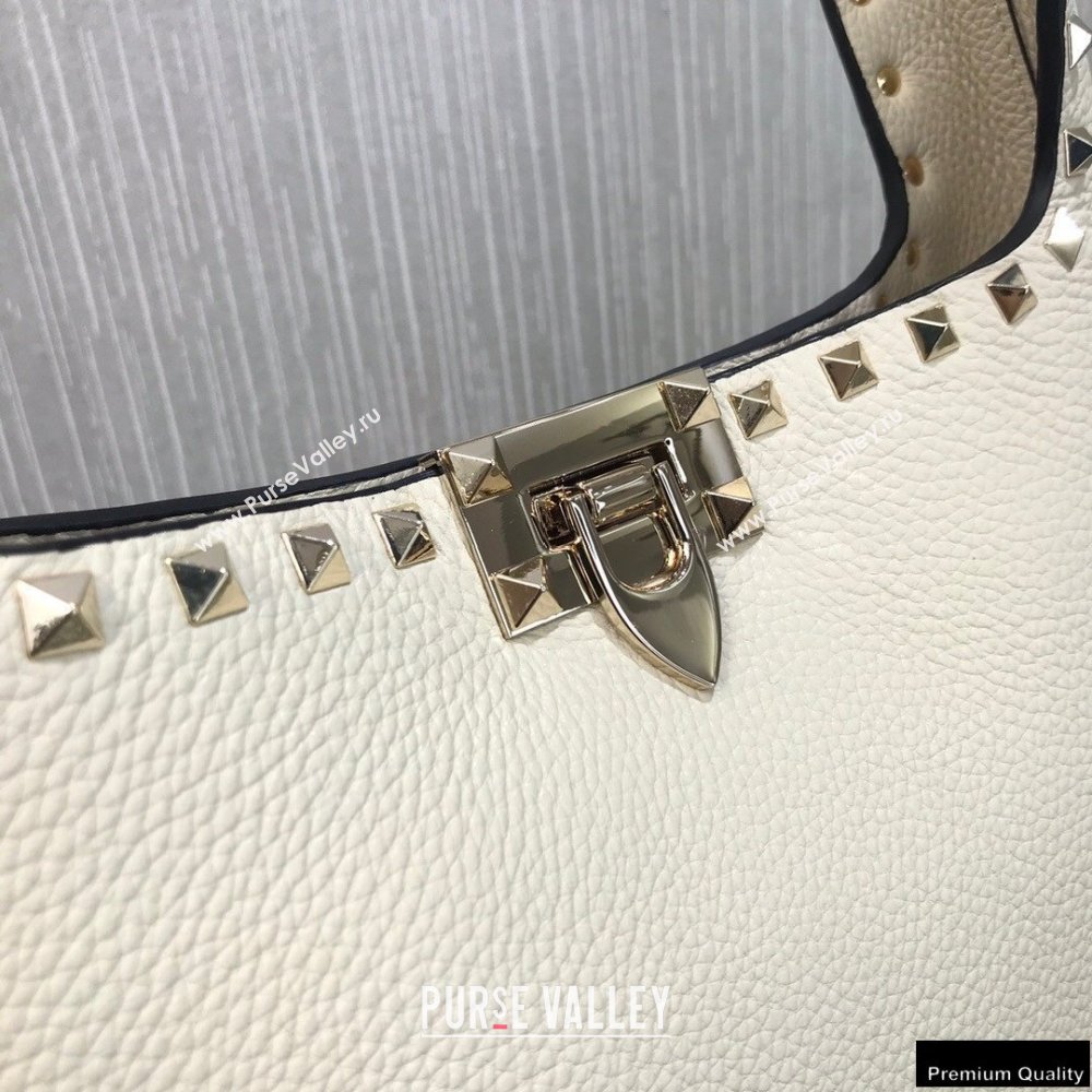 Valentino Small Rockstud Grainy Calfskin Hobo Bag White 2021 (liankafo-21012912)
