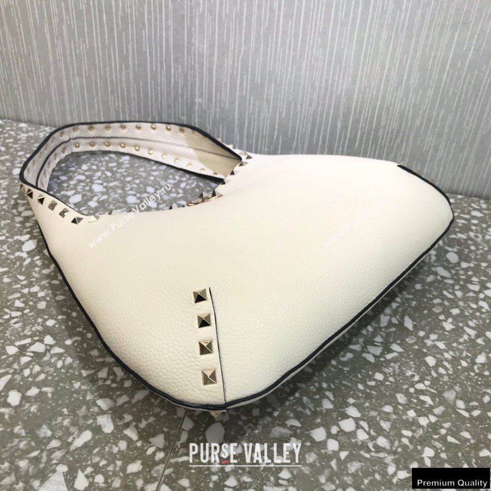 Valentino Small Rockstud Grainy Calfskin Hobo Bag White 2021 (liankafo-21012912)