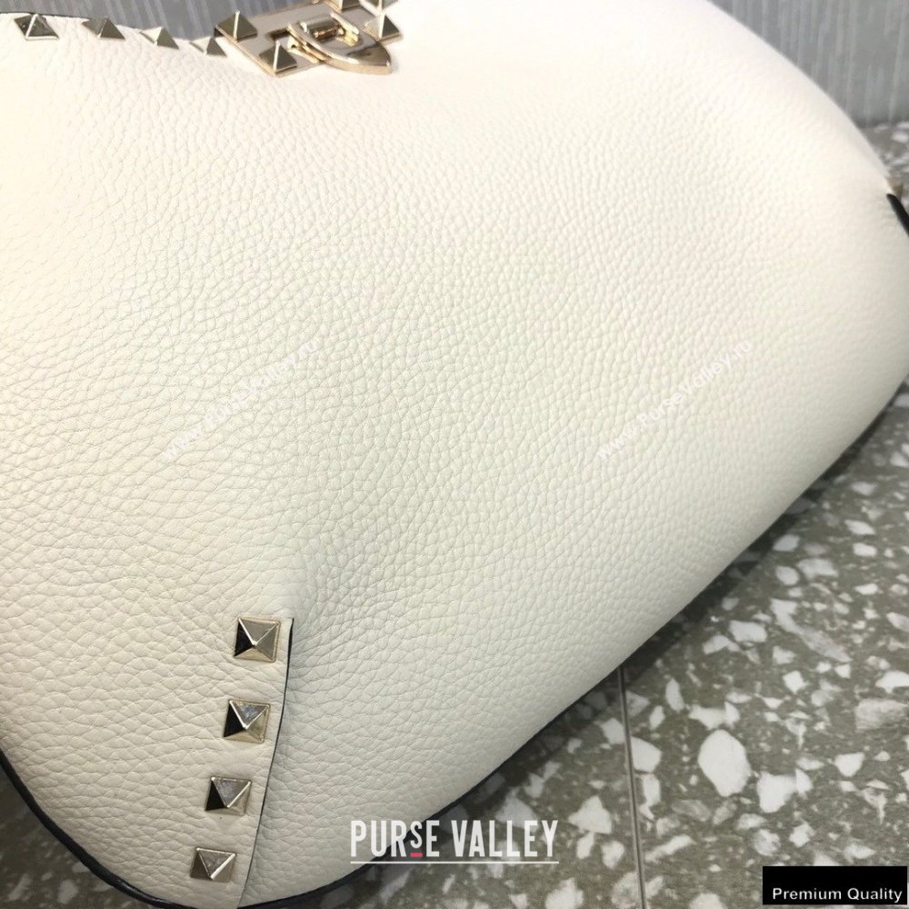 Valentino Small Rockstud Grainy Calfskin Hobo Bag White 2021 (liankafo-21012912)