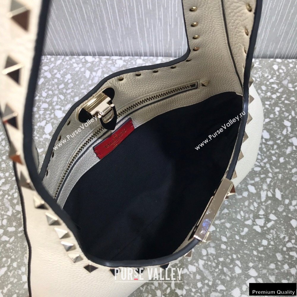 Valentino Small Rockstud Grainy Calfskin Hobo Bag White 2021 (liankafo-21012912)