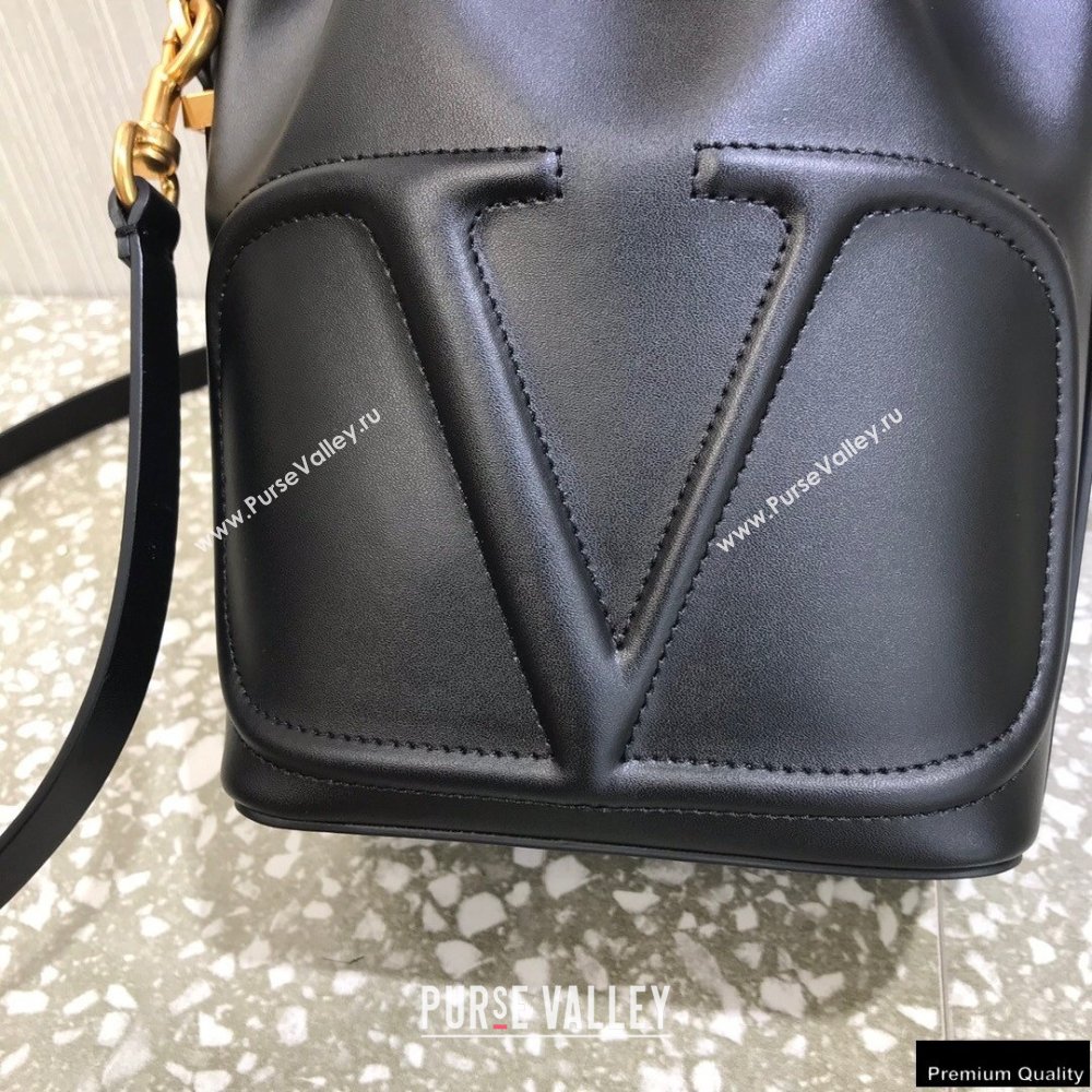 Valentino VLogo Walk Calfskin Bucket Bag Black 2021 (liankafo-21012901)