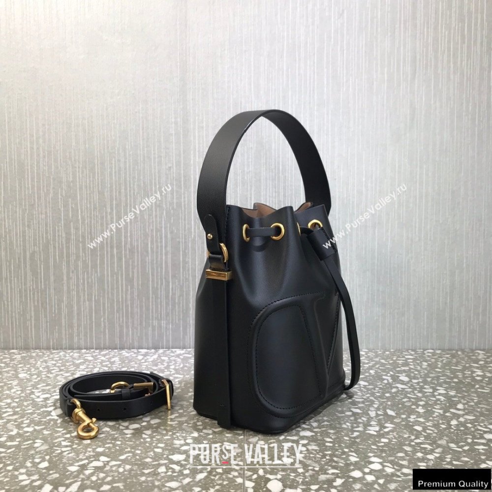 Valentino VLogo Walk Calfskin Bucket Bag Black 2021 (liankafo-21012901)