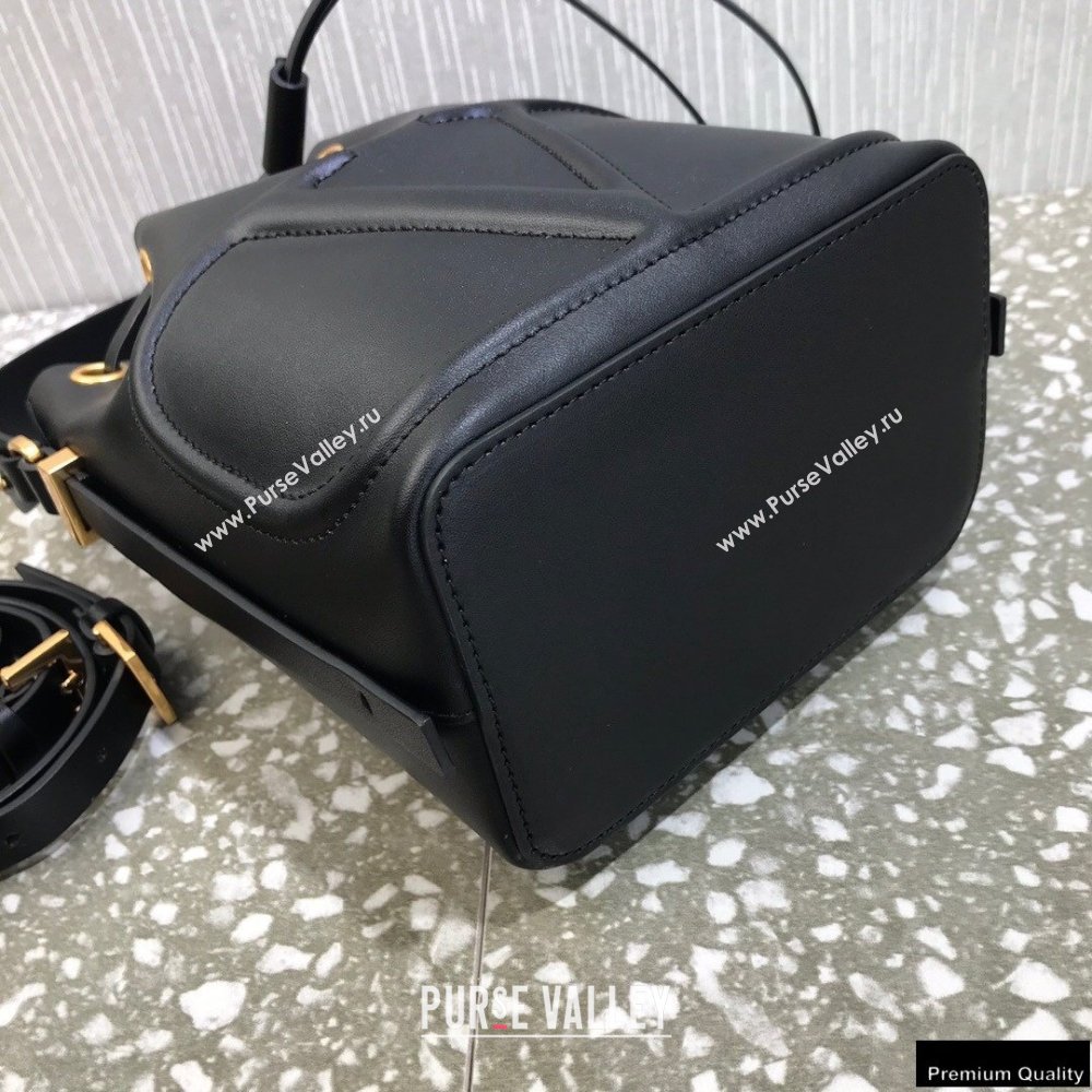 Valentino VLogo Walk Calfskin Bucket Bag Black 2021 (liankafo-21012901)