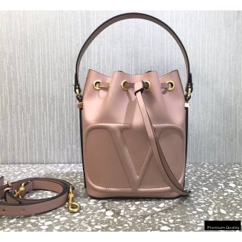 Valentino VLogo Walk Calfskin Bucket Bag Nude Pink 2021 (liankafo-21012904)