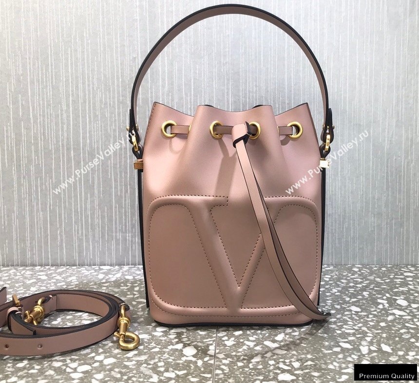 Valentino VLogo Walk Calfskin Bucket Bag Nude Pink 2021 (liankafo-21012904)