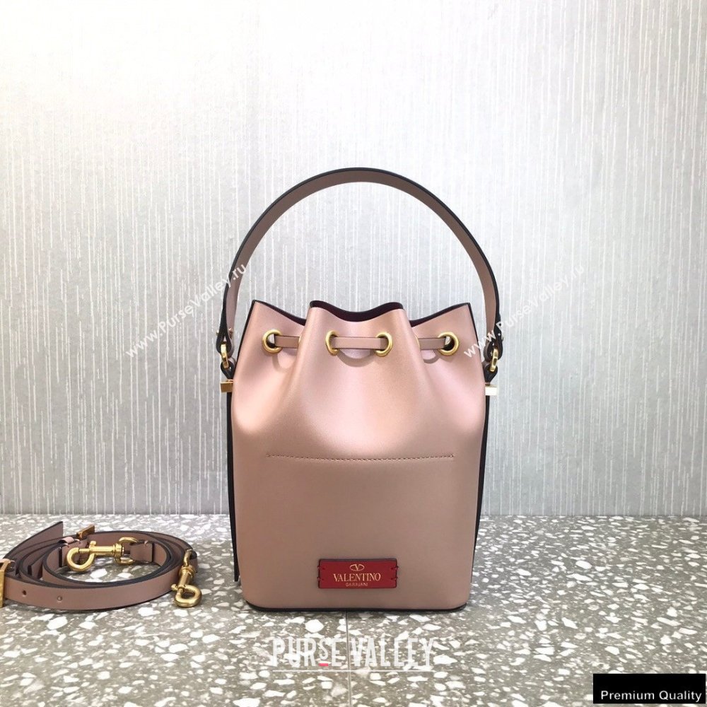 Valentino VLogo Walk Calfskin Bucket Bag Nude Pink 2021 (liankafo-21012904)