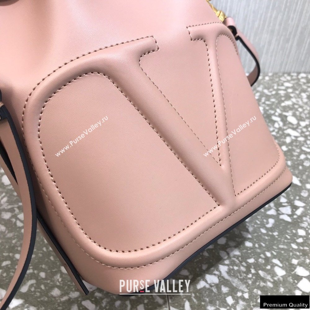 Valentino VLogo Walk Calfskin Bucket Bag Nude Pink 2021 (liankafo-21012904)