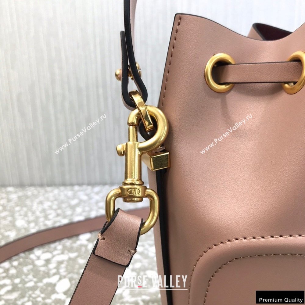 Valentino VLogo Walk Calfskin Bucket Bag Nude Pink 2021 (liankafo-21012904)