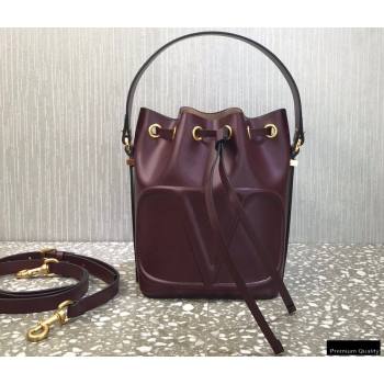 Valentino VLogo Walk Calfskin Bucket Bag Burgundy 2021 (liankafo-21012902)