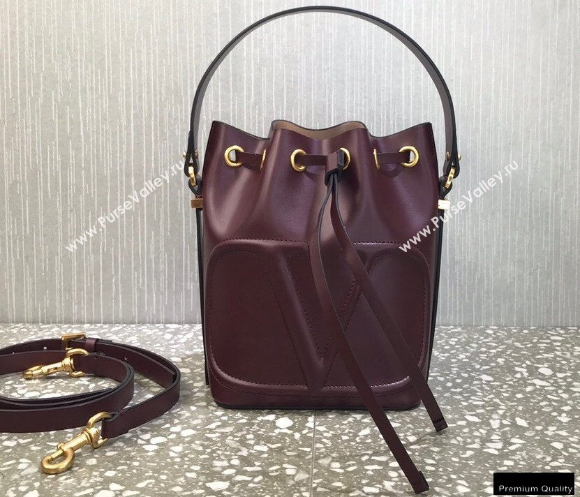 Valentino VLogo Walk Calfskin Bucket Bag Burgundy 2021 (liankafo-21012902)