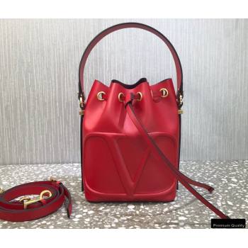 Valentino VLogo Walk Calfskin Bucket Bag Red 2021 (liankafo-21012903)