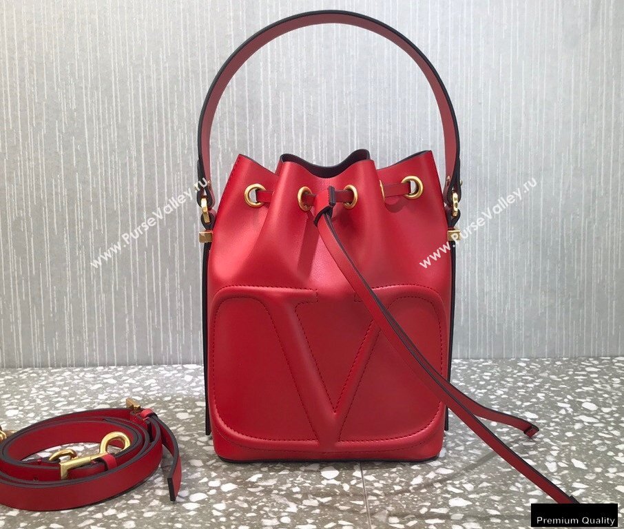 Valentino VLogo Walk Calfskin Bucket Bag Red 2021 (liankafo-21012903)