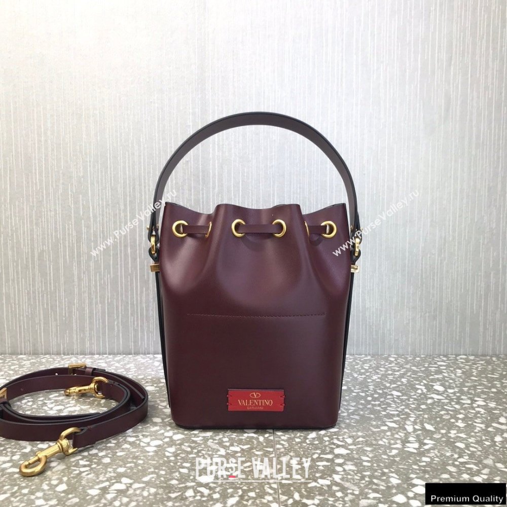 Valentino VLogo Walk Calfskin Bucket Bag Burgundy 2021 (liankafo-21012902)