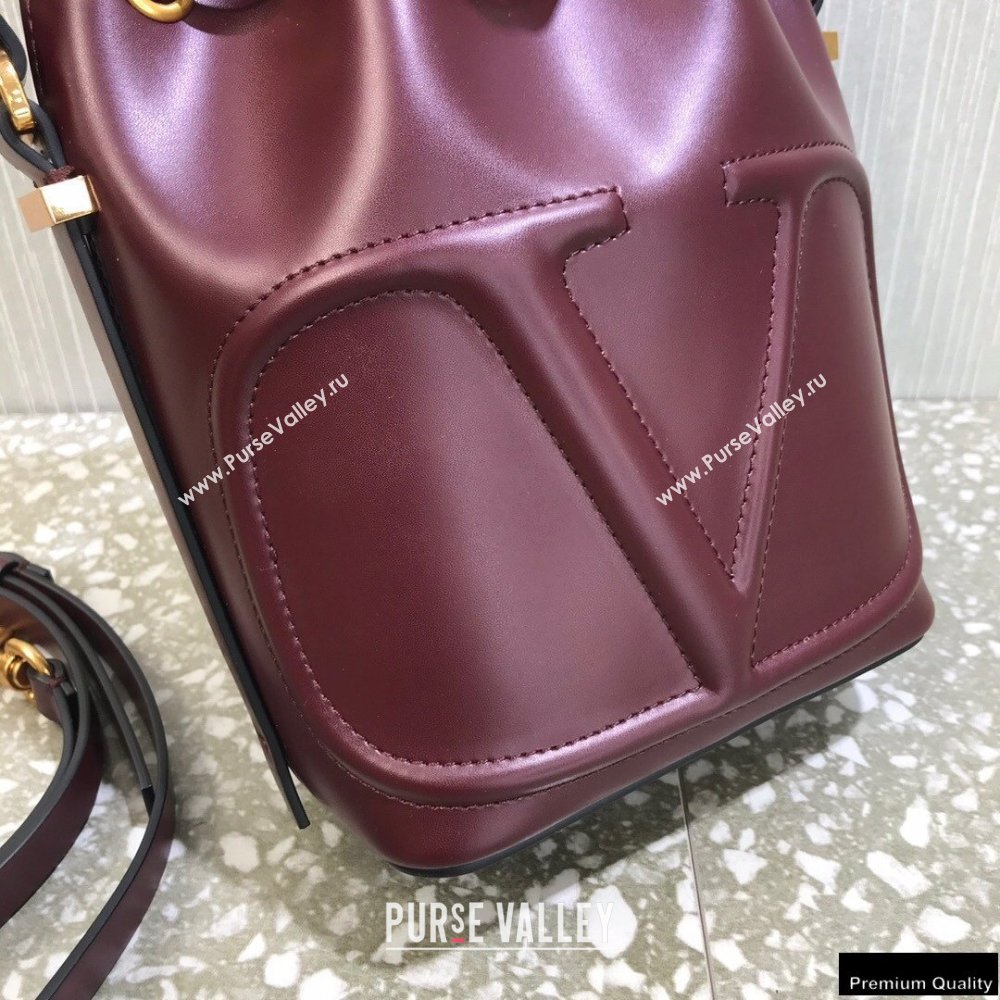 Valentino VLogo Walk Calfskin Bucket Bag Burgundy 2021 (liankafo-21012902)