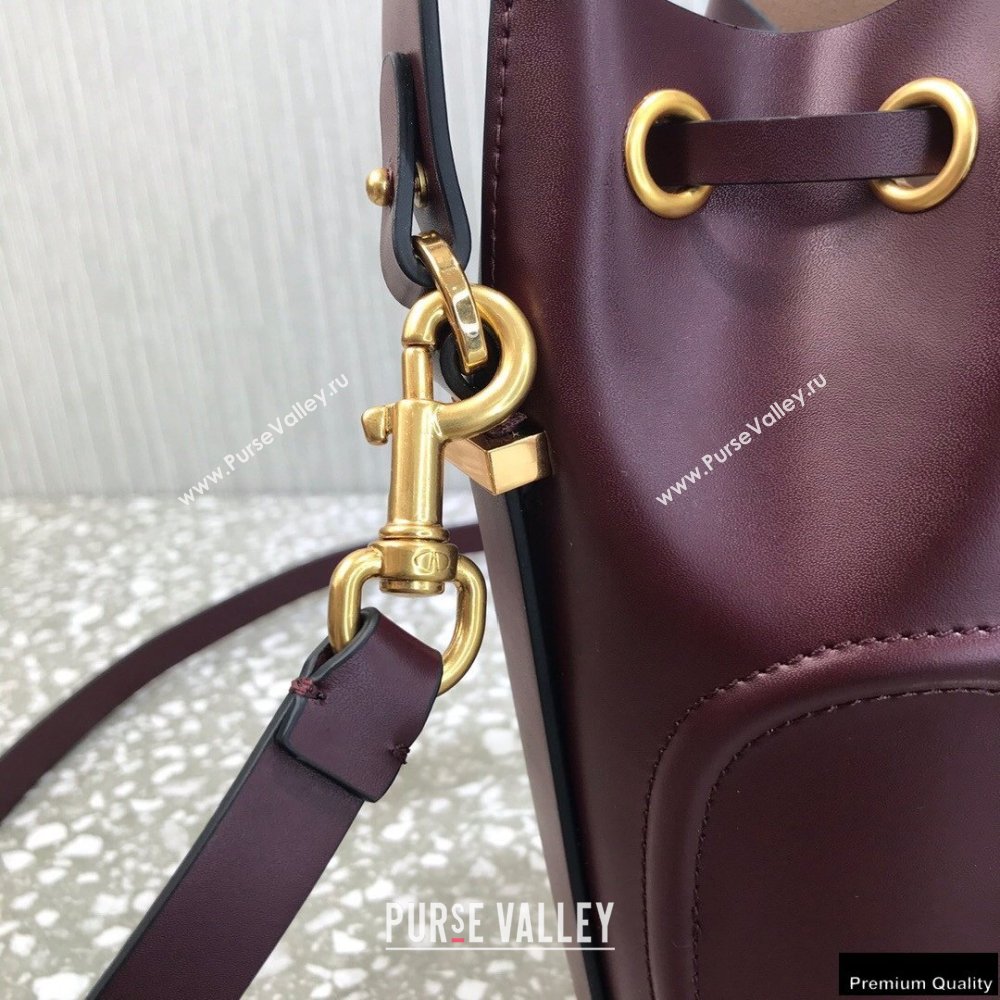 Valentino VLogo Walk Calfskin Bucket Bag Burgundy 2021 (liankafo-21012902)