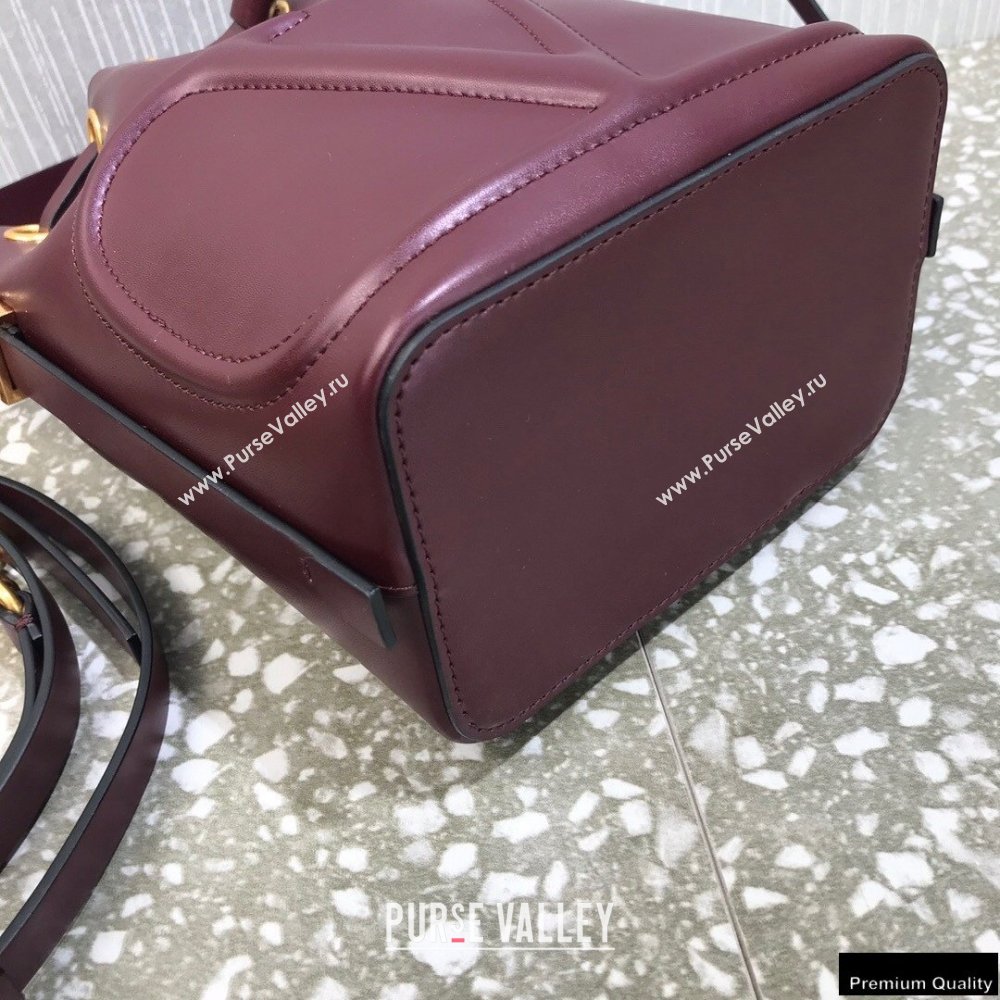 Valentino VLogo Walk Calfskin Bucket Bag Burgundy 2021 (liankafo-21012902)