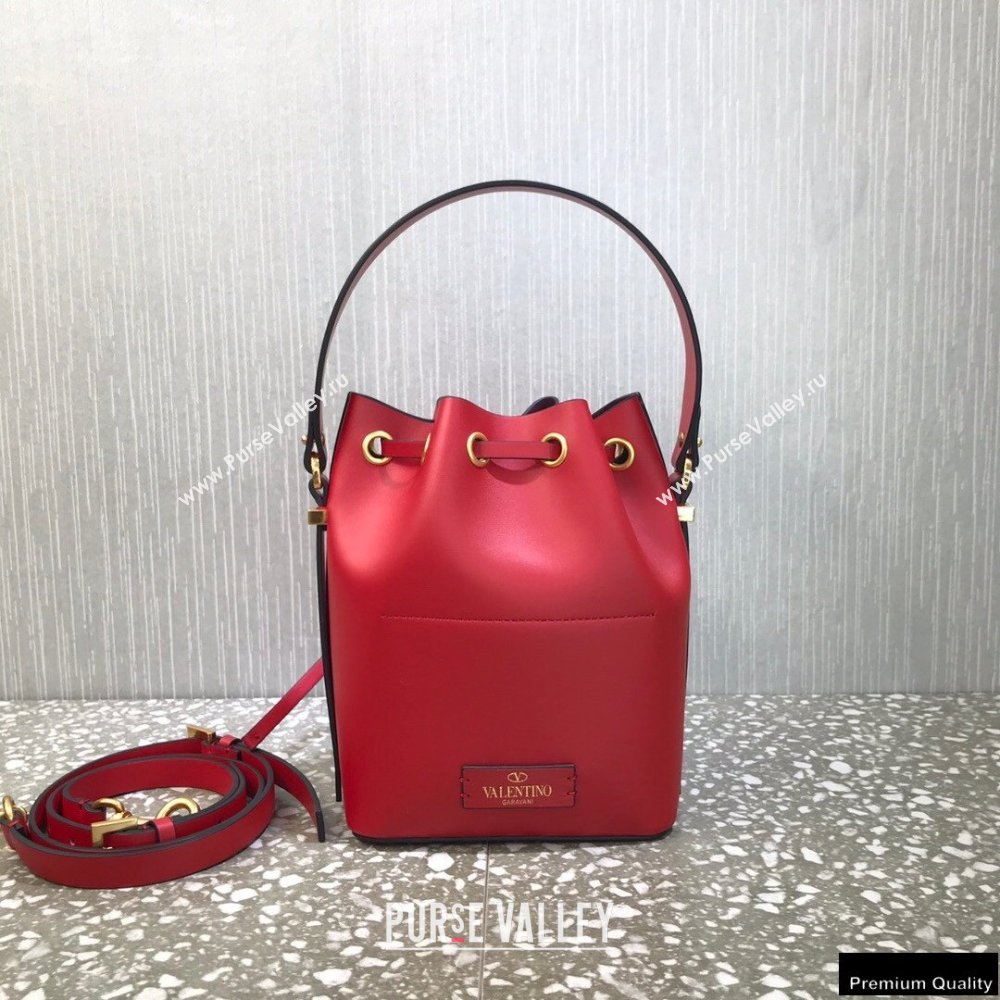 Valentino VLogo Walk Calfskin Bucket Bag Red 2021 (liankafo-21012903)