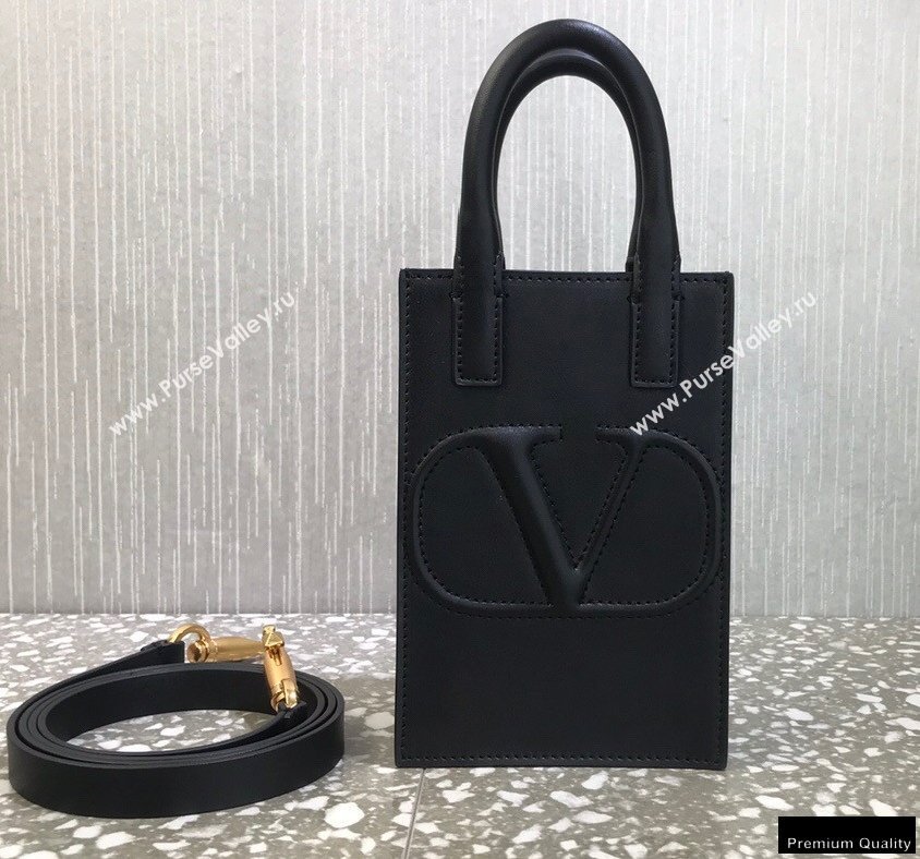 Valentino Mini VLogo Walk Calfskin Tote Bag Black 2021 (liankafo-21012905)
