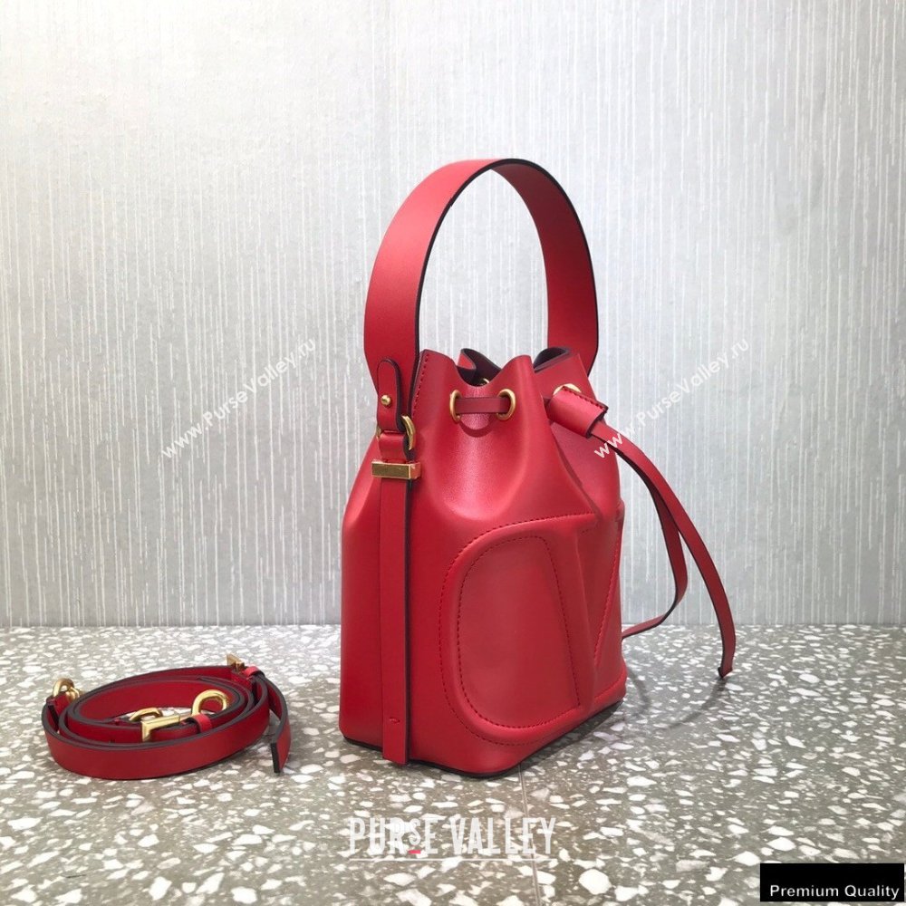 Valentino VLogo Walk Calfskin Bucket Bag Red 2021 (liankafo-21012903)