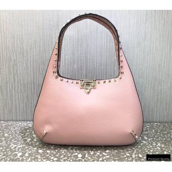 Valentino Small Rockstud Grainy Calfskin Hobo Bag Pink 2021 (liankafo-21012911)