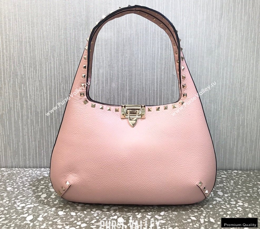 Valentino Small Rockstud Grainy Calfskin Hobo Bag Pink 2021 (liankafo-21012911)