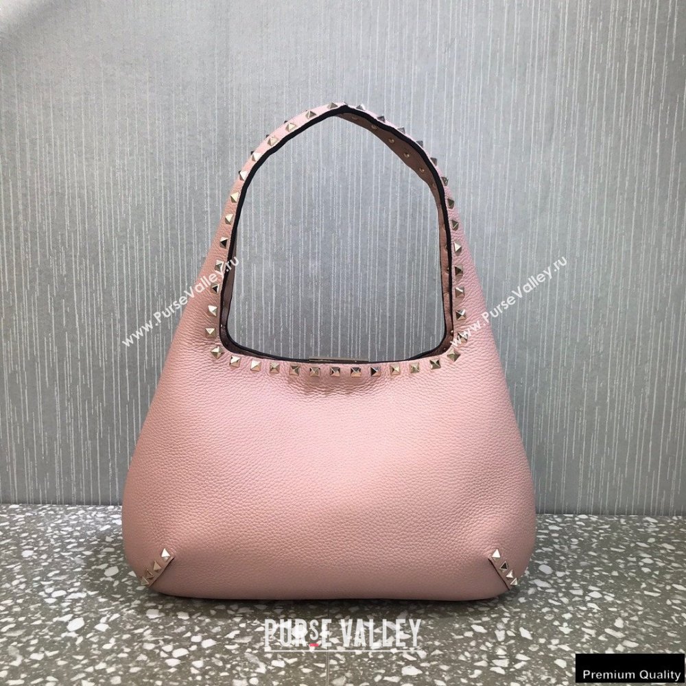 Valentino Small Rockstud Grainy Calfskin Hobo Bag Pink 2021 (liankafo-21012911)