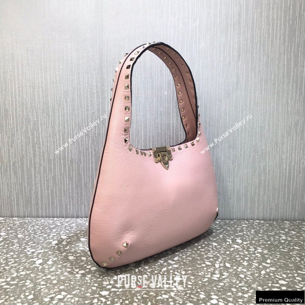 Valentino Small Rockstud Grainy Calfskin Hobo Bag Pink 2021 (liankafo-21012911)