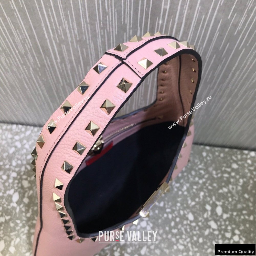 Valentino Small Rockstud Grainy Calfskin Hobo Bag Pink 2021 (liankafo-21012911)