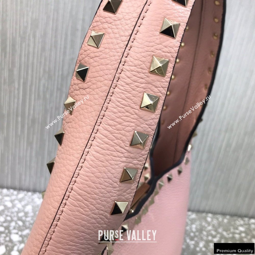 Valentino Small Rockstud Grainy Calfskin Hobo Bag Pink 2021 (liankafo-21012911)